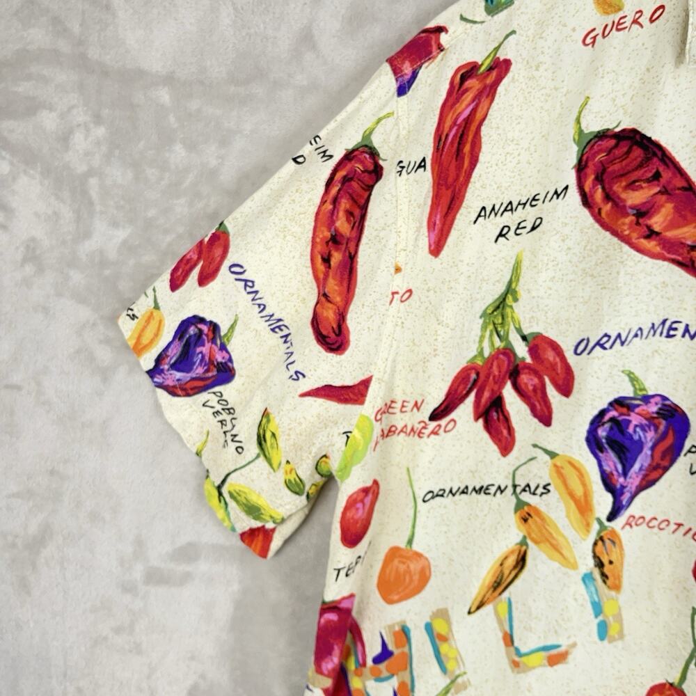 Food Art By Jams World Chili Pepper Print World Rayon Shirt Large Rare Vintage - Picture 5 of 12